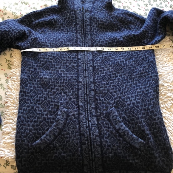 BLUE hooded zip up knit soft cozy sweater - Picture 6 of 12